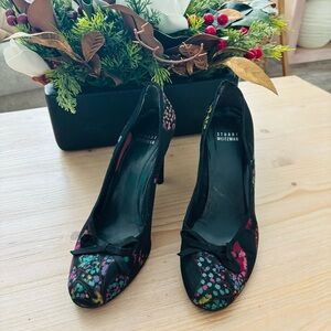Stuart Weitzman Black Multicolor Floral Heels‎ Women’s Size 8 M Designer Luxury